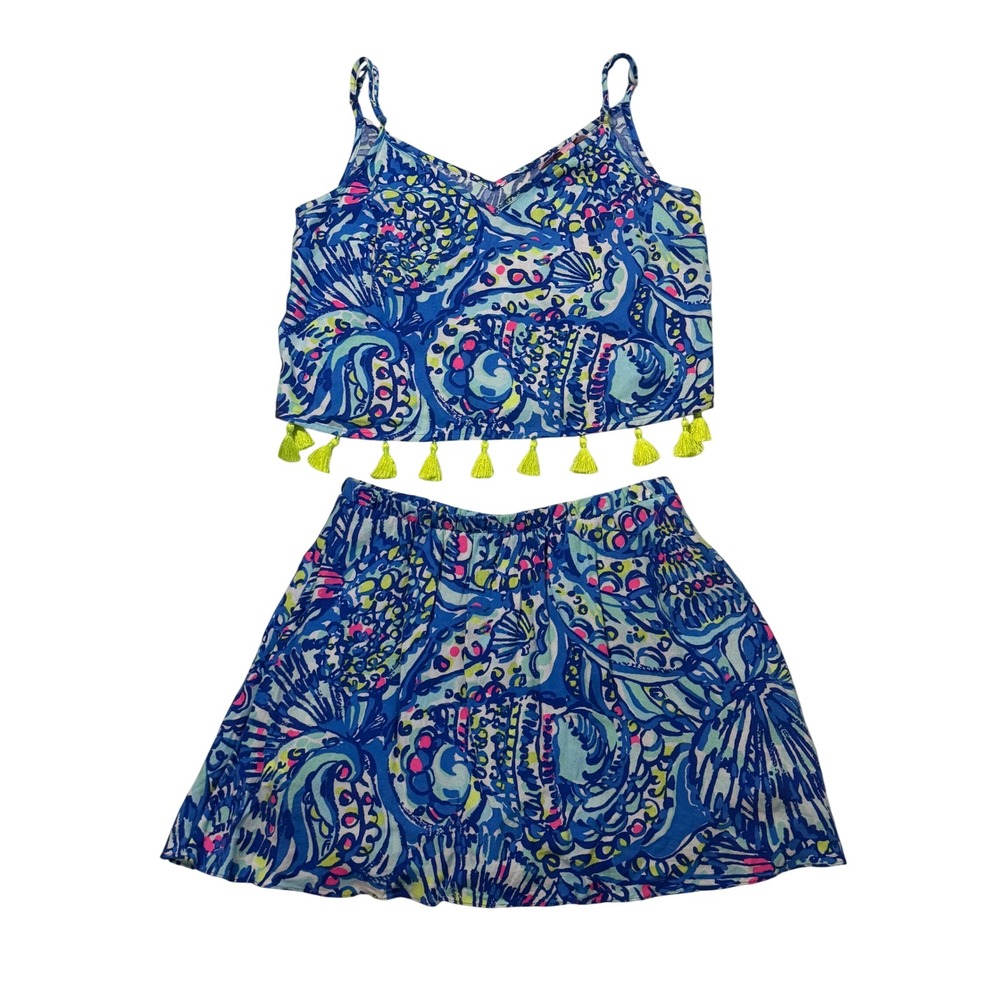 Lilly Pulitzer Ramona Crop Top Skort Set 2 Piece Size 00 Brilliant Blue Ceviche
